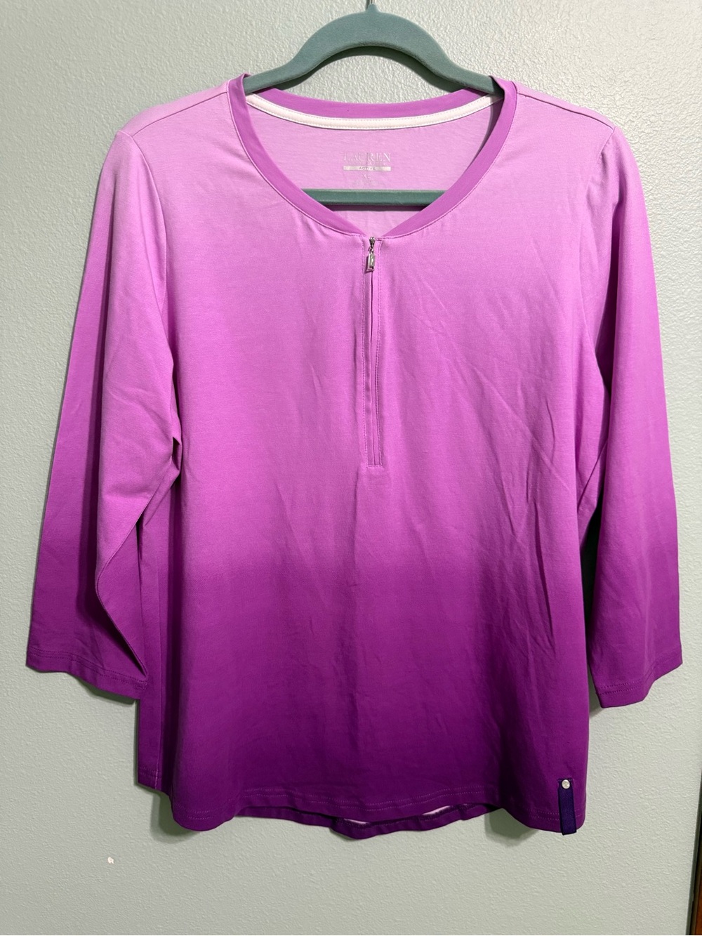 Lauren Ralph Lauren Active Purple Ombre Quarter-Zip Top XL